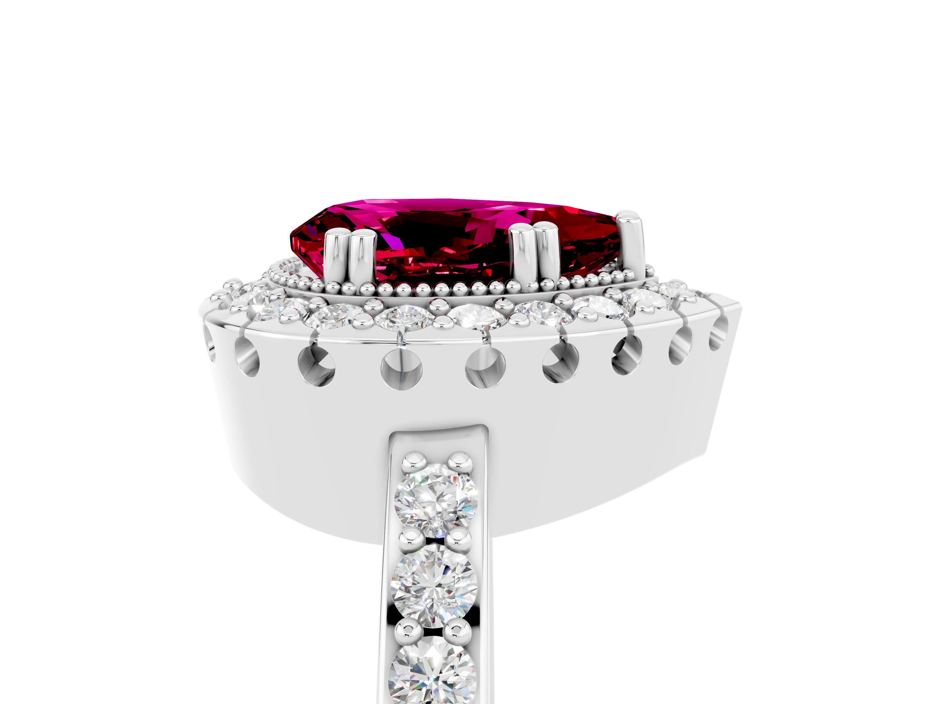 White gold Pear Cut Diamond Halo Ring with Pavé Band and Prong Setting_5