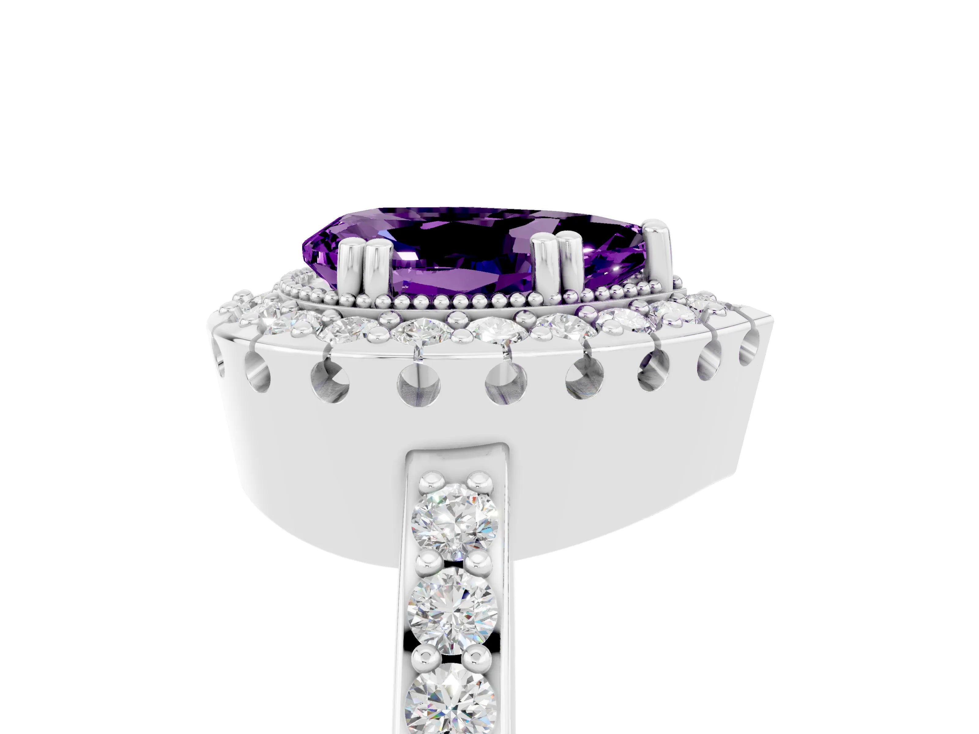 White gold Pear Cut Diamond Halo Ring with Pavé Band and Prong Setting_5