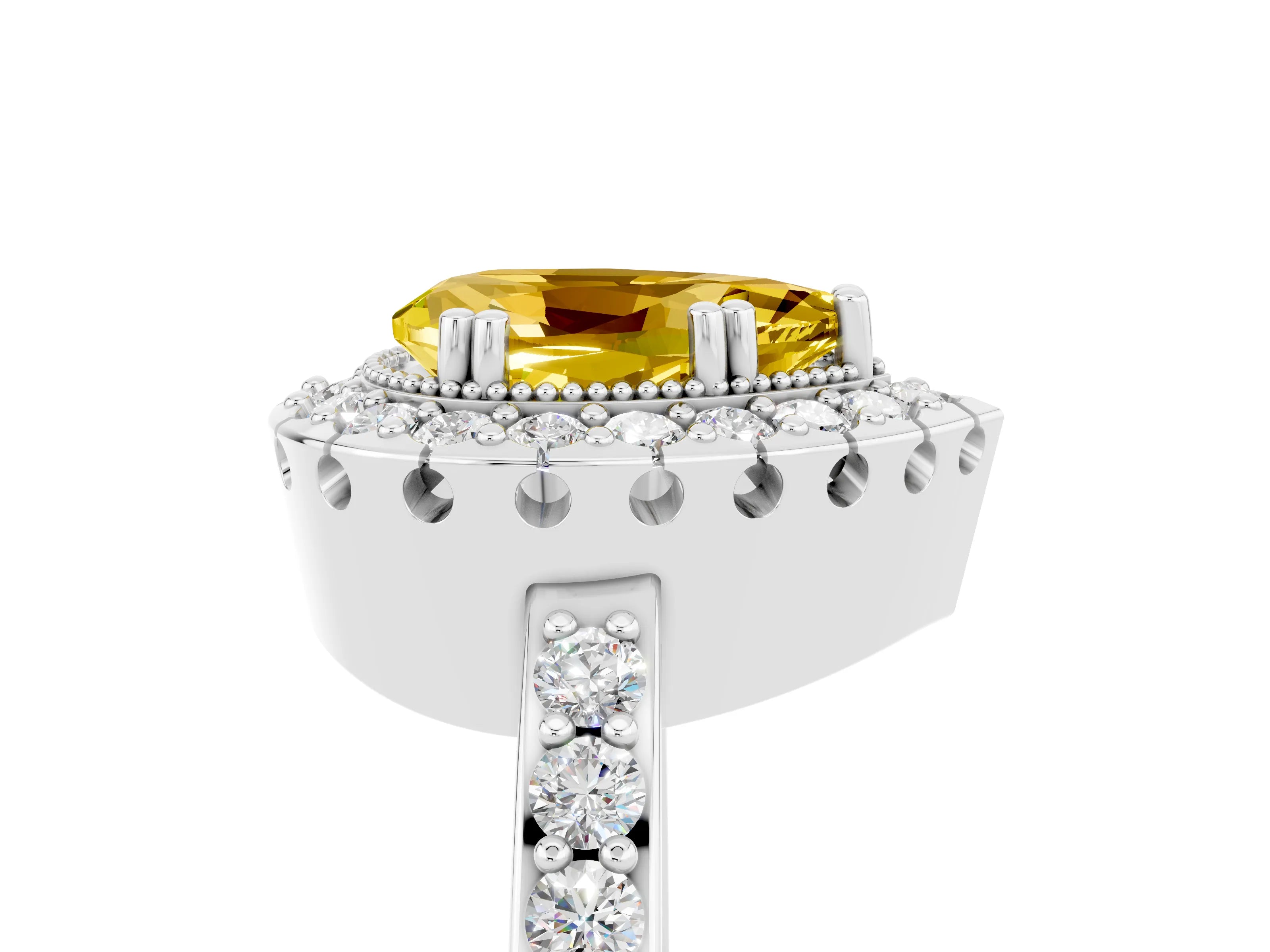 White gold Pear Cut Diamond Halo Ring with Pavé Band and Prong Setting_5