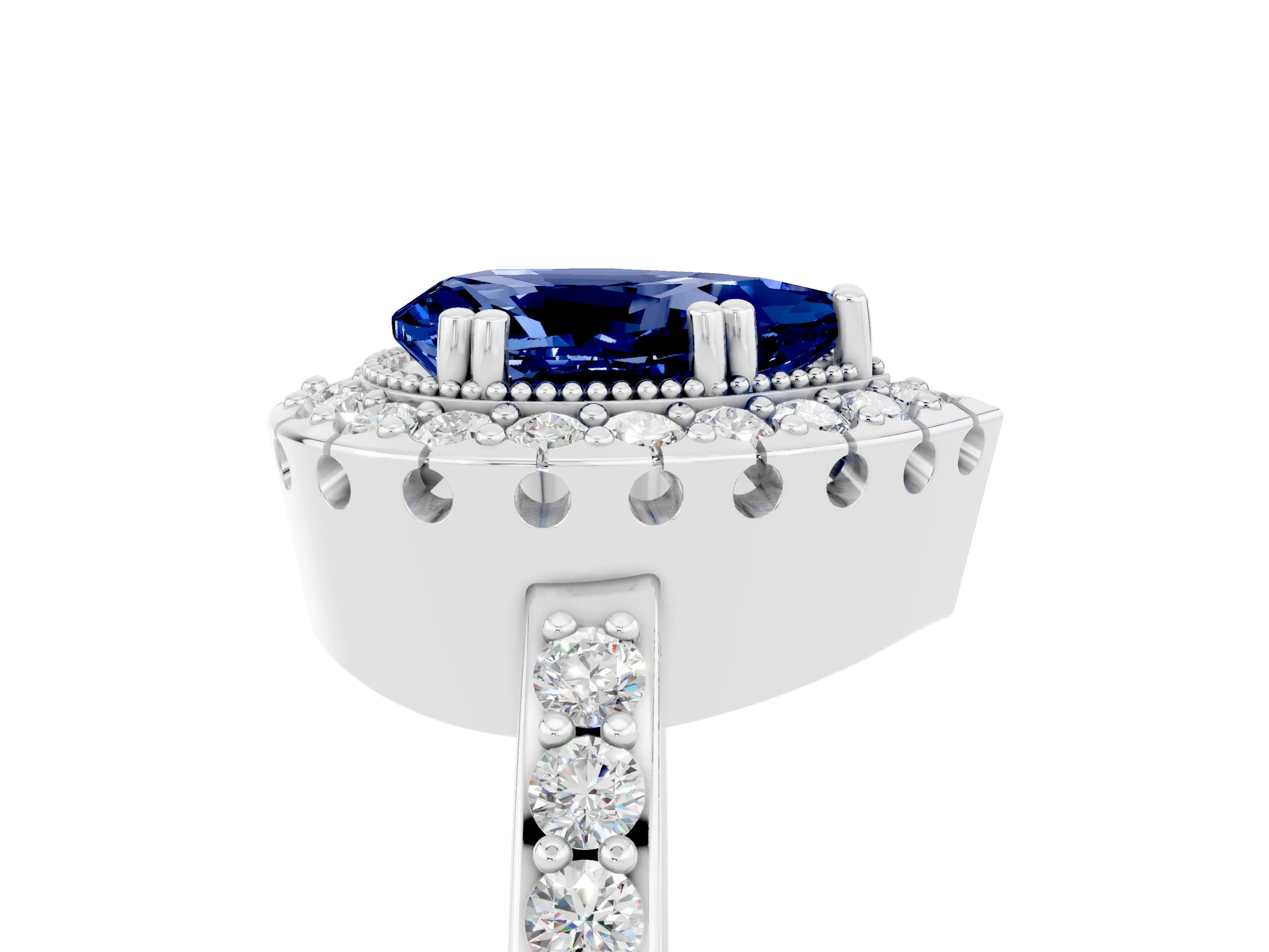 White gold Pear Cut Diamond Halo Ring with Pavé Band and Prong Setting_5