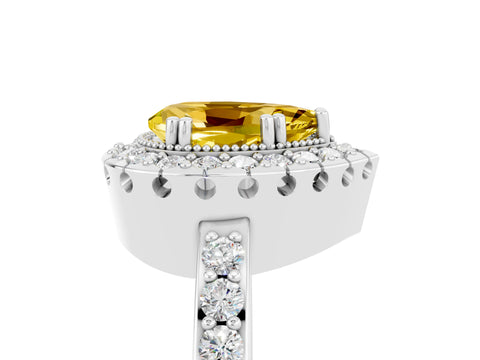 White gold Pear Cut Diamond Halo Ring with Pavé Band and Prong Setting_5