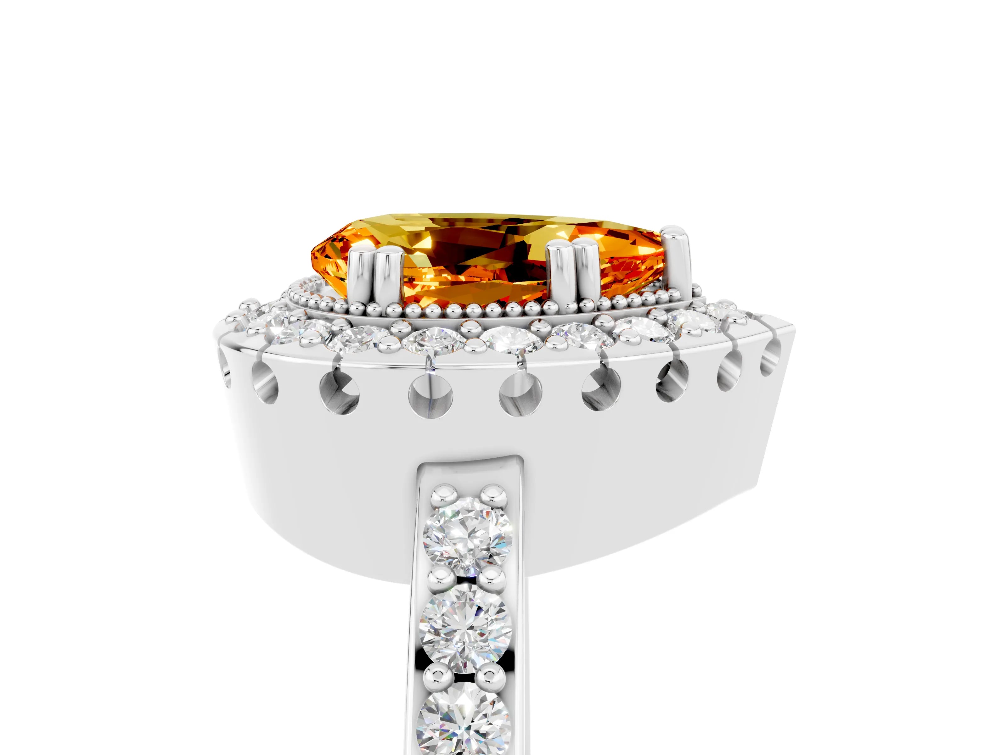 White gold Pear Cut Diamond Halo Ring with Pavé Band and Prong Setting_5
