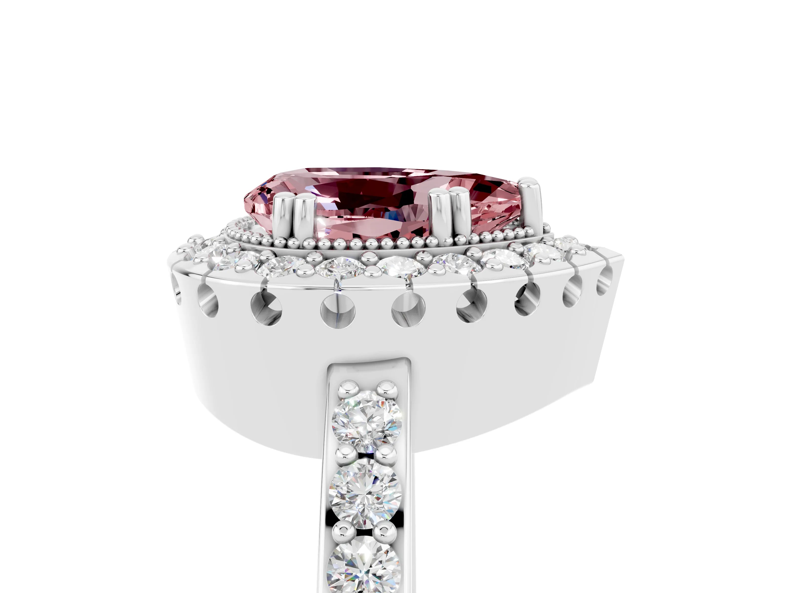 White gold Pear Cut Diamond Halo Ring with Pavé Band and Prong Setting_5