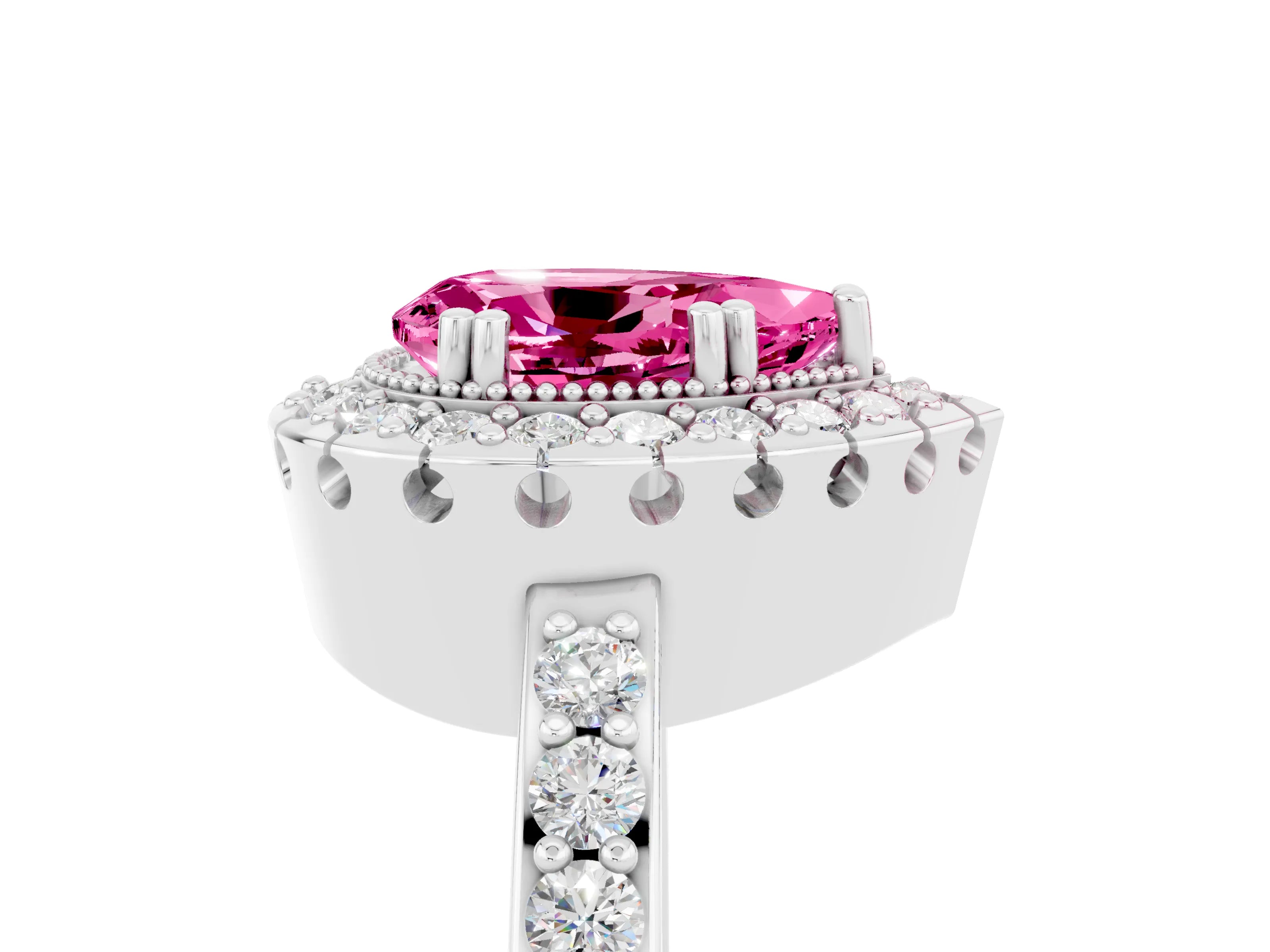 White gold Pear Cut Diamond Halo Ring with Pavé Band and Prong Setting_5
