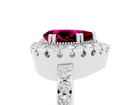 White gold Pear Cut Diamond Halo Ring with Pavé Band and Prong Setting_5