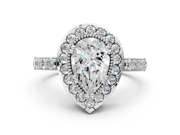White Gold Pear-Shaped Pierced Gallery Halo Engagement Ring Setting