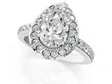White gold Pear Cut Diamond Halo Ring with Pavé Band and Prong Setting_8
