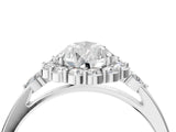 White gold Pear Cut Diamond Halo Ring with Pear Side Stones and Prong Setting_77