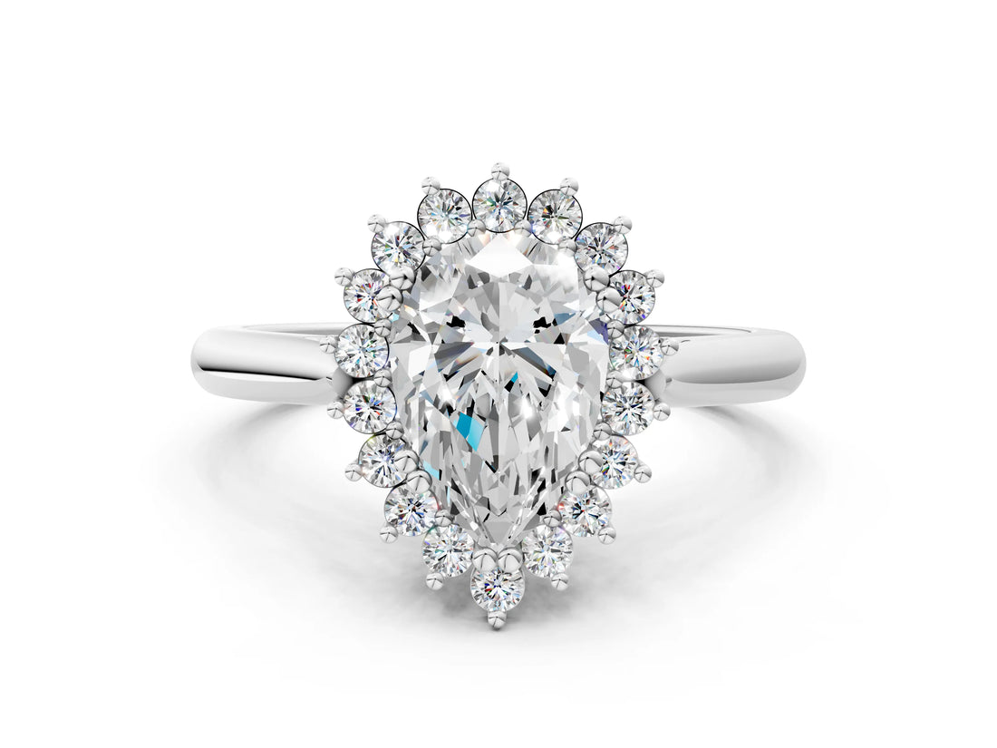 White gold Pear Cut Diamond Halo Ring with Solitaire Band and Prong Setting_83