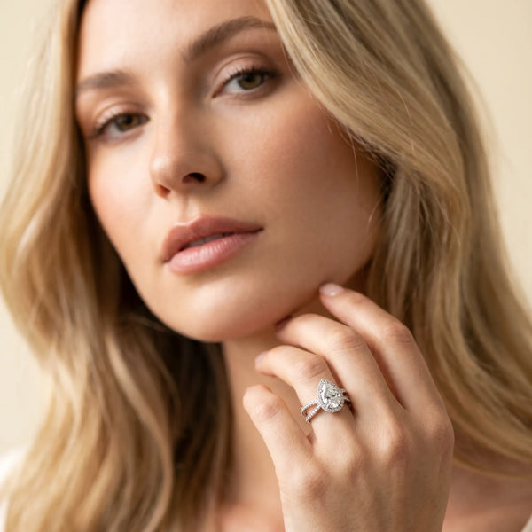 White Gold Pear-Shaped Halo Split Shank Engagement Ring Setting