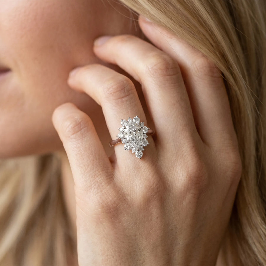 White gold Pear-Cut Diamond Halo Solitaire Ring with Round Brilliant Halo and Prong Setting