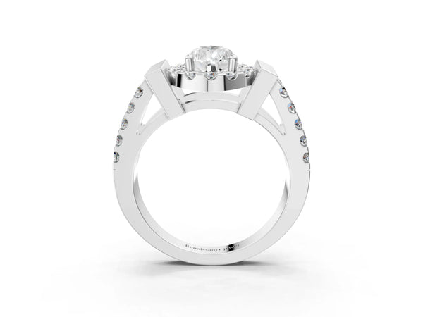 White Gold Pear-Shaped Halo Engagement Ring Setting with Bar Shoulders
