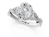 White gold Pear Cut Diamond  Halo Twist Band Solitaire Prong Setting Ring_124