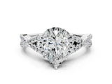 White gold Pear Cut Diamond  Halo Twist Band Solitaire Prong Setting Ring_124