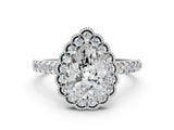 White gold Pear Cut Diamond Milgrain Floral Halo Engagement Ring with Pavé Band_21