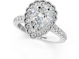 White gold Pear Cut Diamond Milgrain Floral Halo Engagement Ring with Pavé Band_22