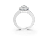 White gold Pear Cut Diamond Milgrain Halo Engagement Ring with Round Pavé Band and Prong Setting_15