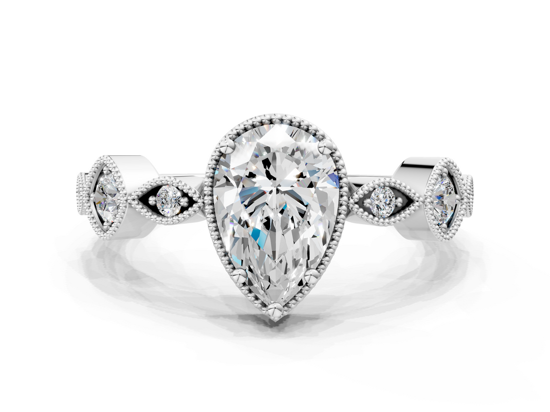 White gold Pear Cut Diamond Milgrain Marquise Band with Prong Setting_5