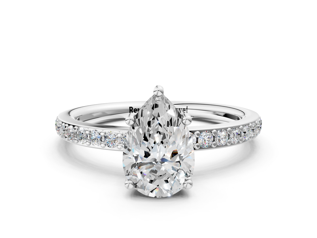 White gold Pear Cut Diamond Pavé Band Ring with Four-Prong Setting_55