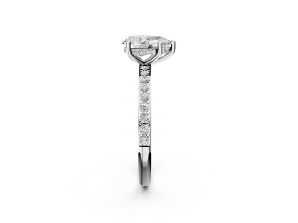 White gold Pear Cut Diamond Pavé Band Ring with Four-Prong Setting