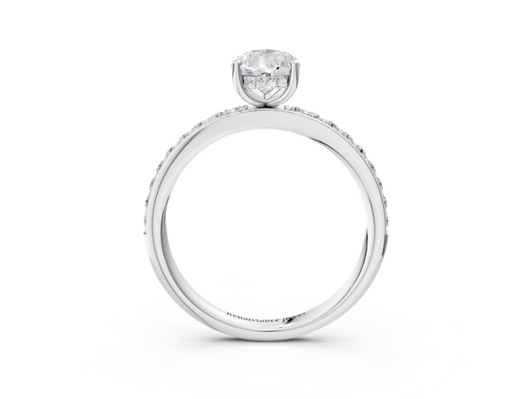 White gold Pear Cut Diamond Pavé Band Ring with Four-Prong Setting