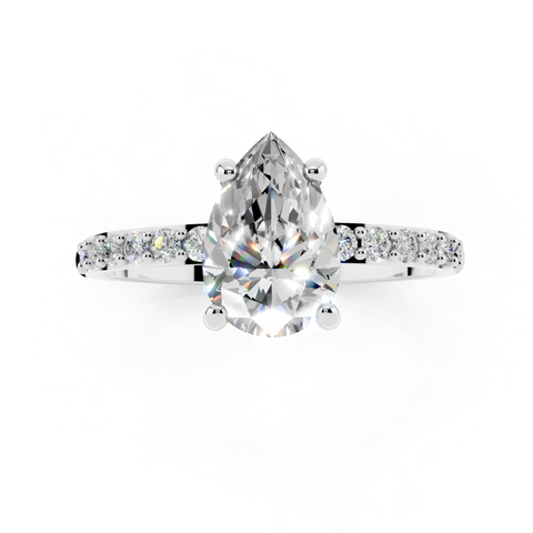 White gold Pear Cut Diamond Pavé Band Solitaire Ring with Four-Prong Setting_10