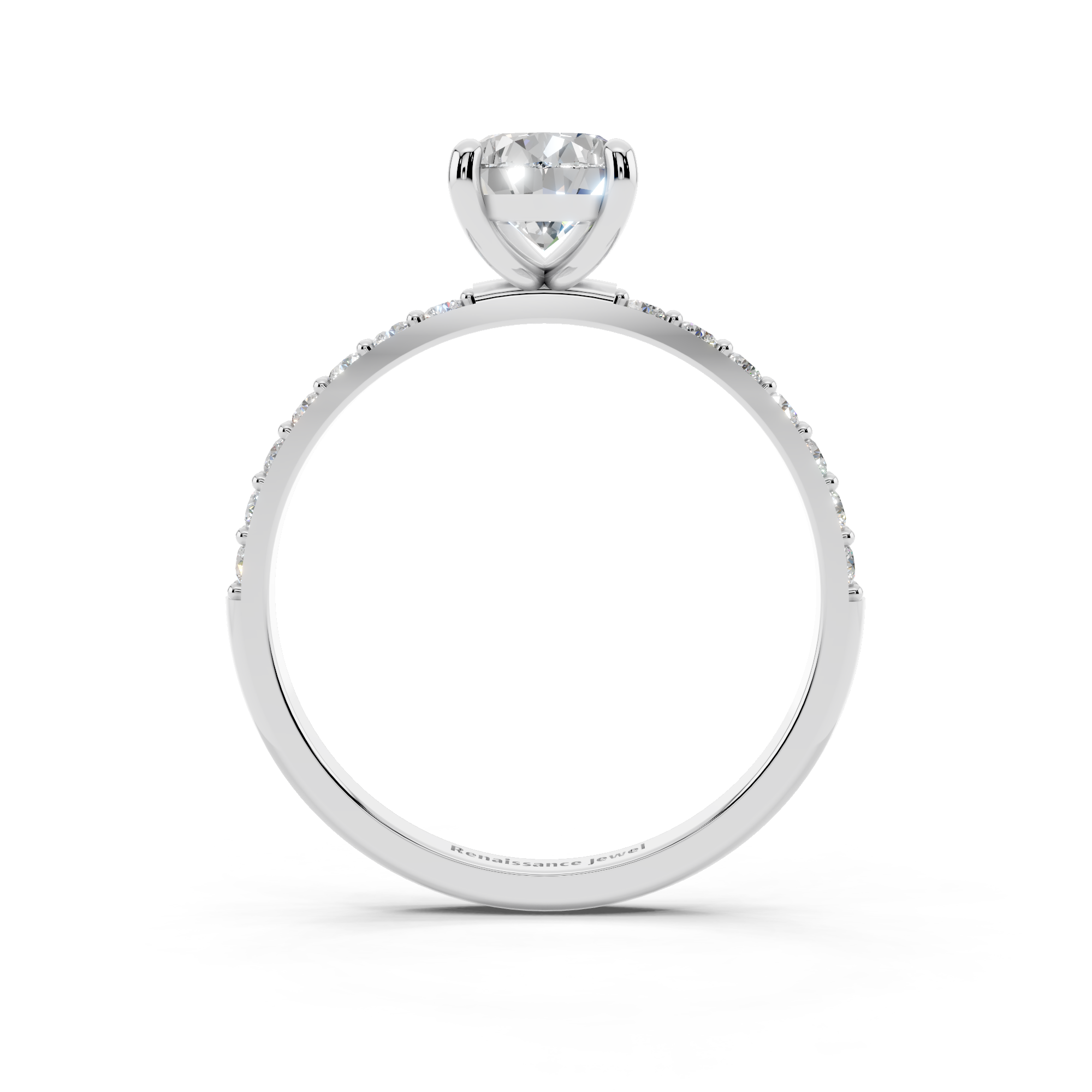 White gold Pear Cut Diamond Pavé Band Solitaire Ring with Four-Prong Setting_11