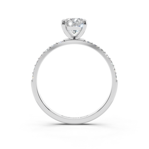 White gold Pear Cut Diamond Pavé Band Solitaire Ring with Four-Prong Setting_11
