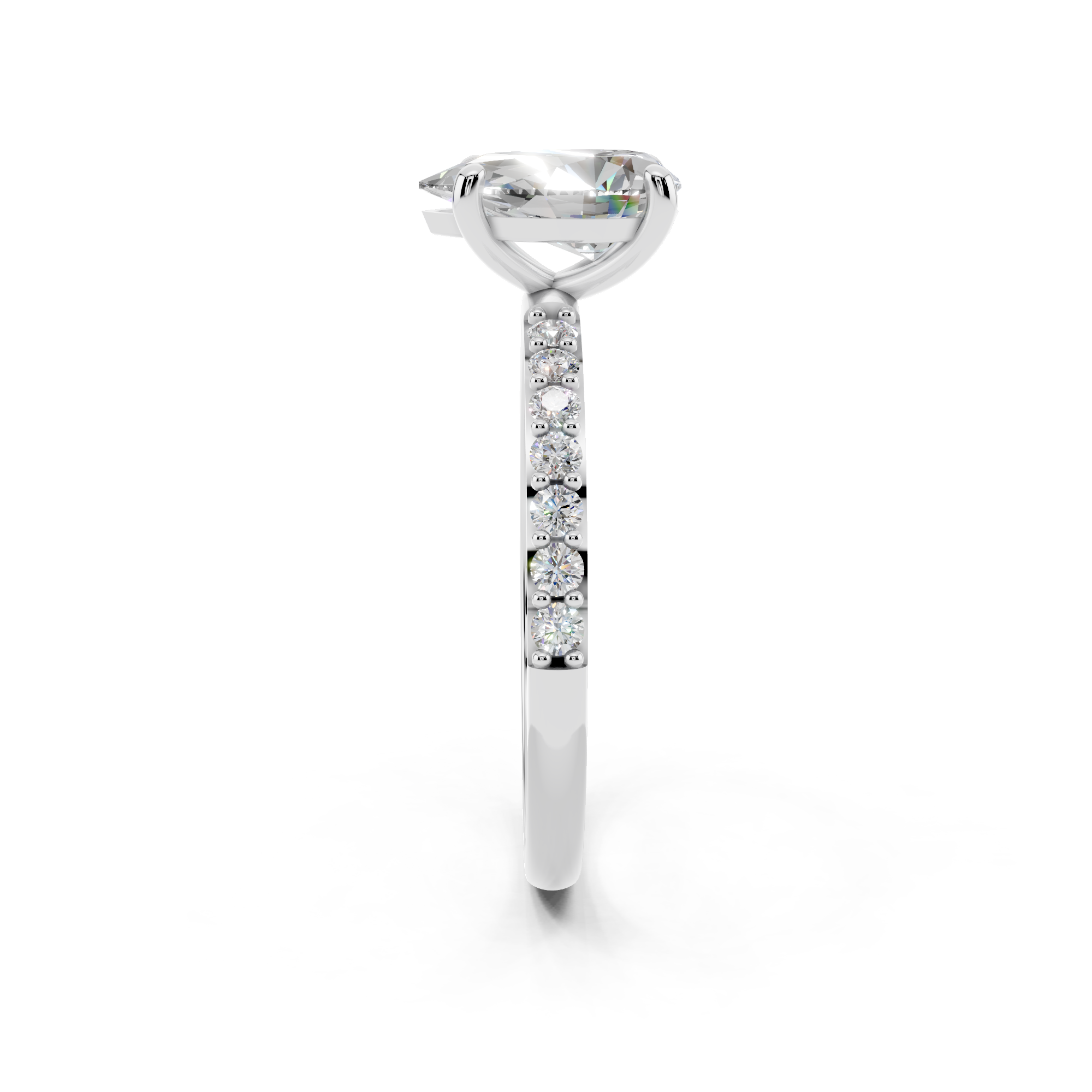 White gold Pear Cut Diamond Pavé Band Solitaire Ring with Four-Prong Setting_12