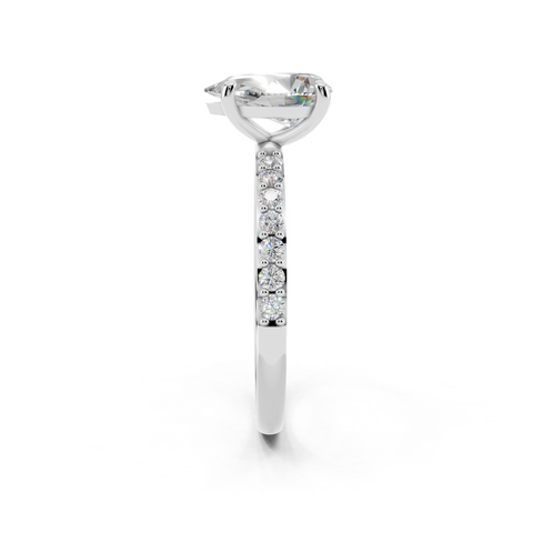 White gold Pear Cut Diamond Pavé Band Solitaire Ring with Four-Prong Setting_12