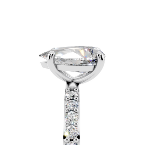 White gold Pear Cut Diamond Pavé Band Solitaire Ring with Four-Prong Setting_13