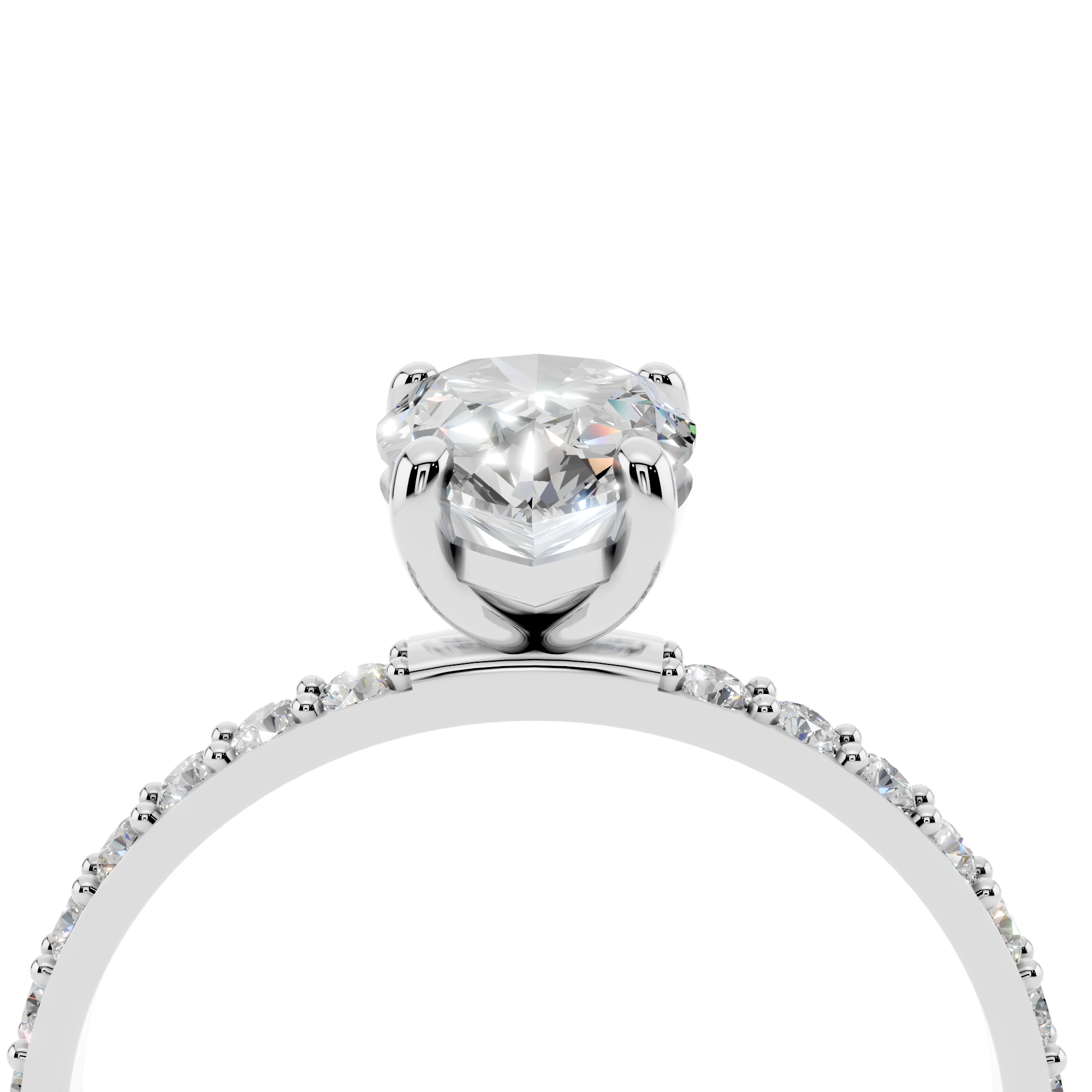 White gold Pear Cut Diamond Pavé Band Solitaire Ring with Four-Prong Setting_14