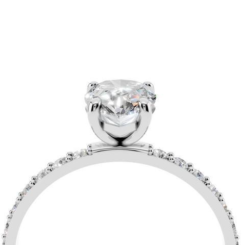 White gold Pear Cut Diamond Pavé Band Solitaire Ring with Four-Prong Setting_14