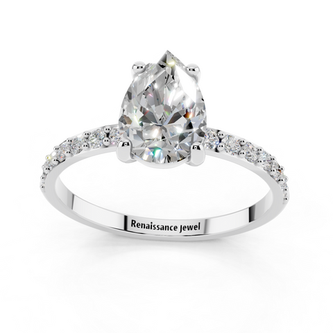 White gold Pear Cut Diamond Pavé Band Solitaire Ring with Four-Prong Setting_9