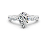 White gold Pear Cut Diamond Pavé Band Solitaire Ring with Prong Setting