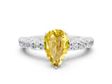 White gold Pear Cut Diamond Pavé Band Solitaire Ring with Prong Setting