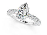 White gold Pear Cut Diamond Pavé Band Solitaire Ring with Prong Setting_1
