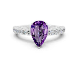 White gold Pear Cut Diamond Pavé Band Solitaire Ring with Prong Setting