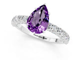 White gold Pear Cut Diamond Pavé Band Solitaire Ring with Prong Setting_1