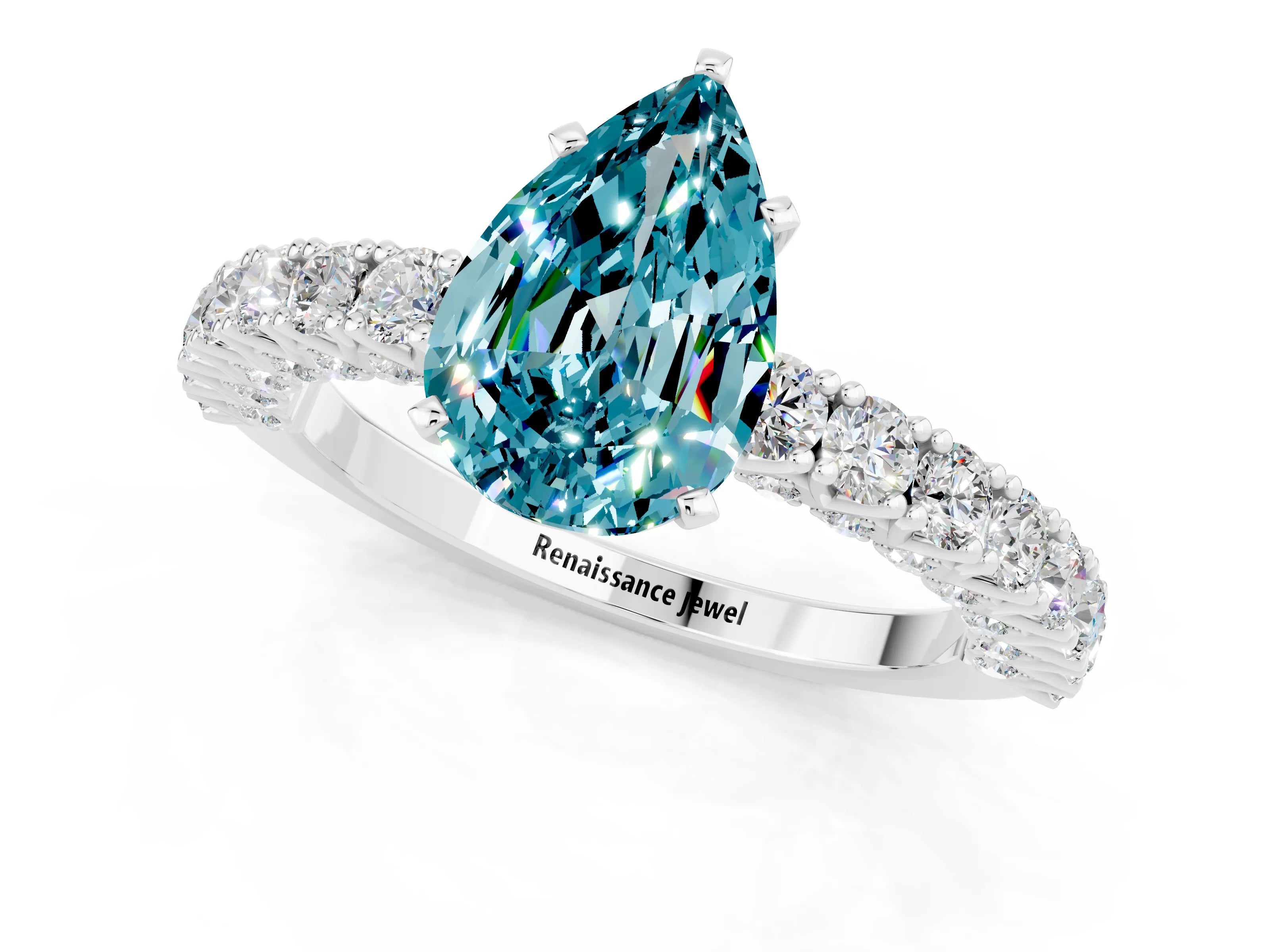 White gold Pear Cut Diamond Pavé Band Solitaire Ring with Prong Setting_1