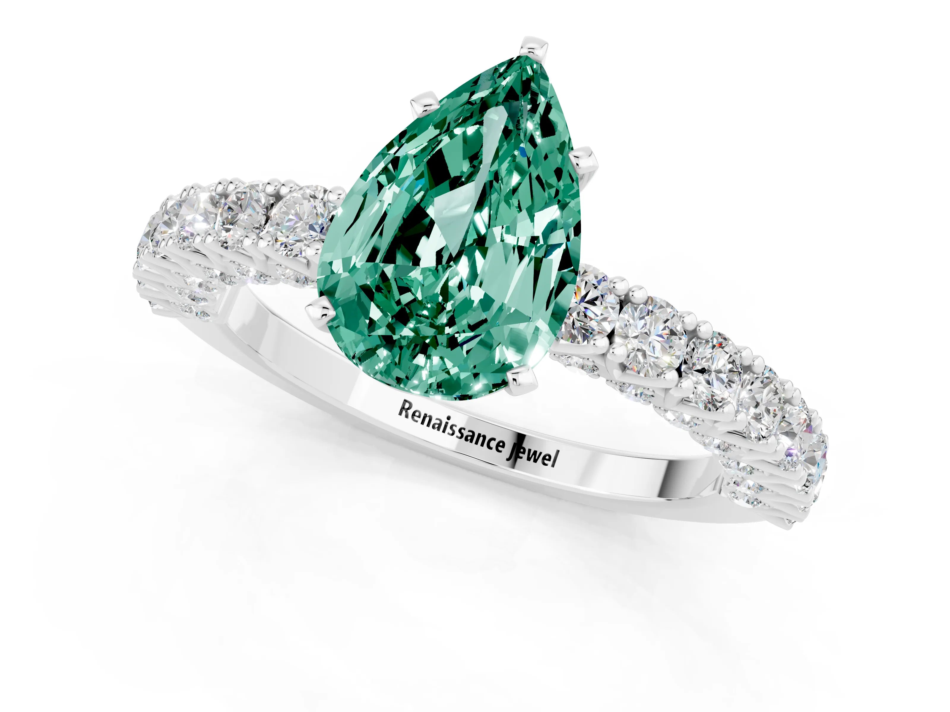 White gold Pear Cut Diamond Pavé Band Solitaire Ring with Prong Setting_1