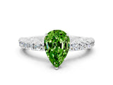 White gold Pear Cut Diamond Pavé Band Solitaire Ring with Prong Setting
