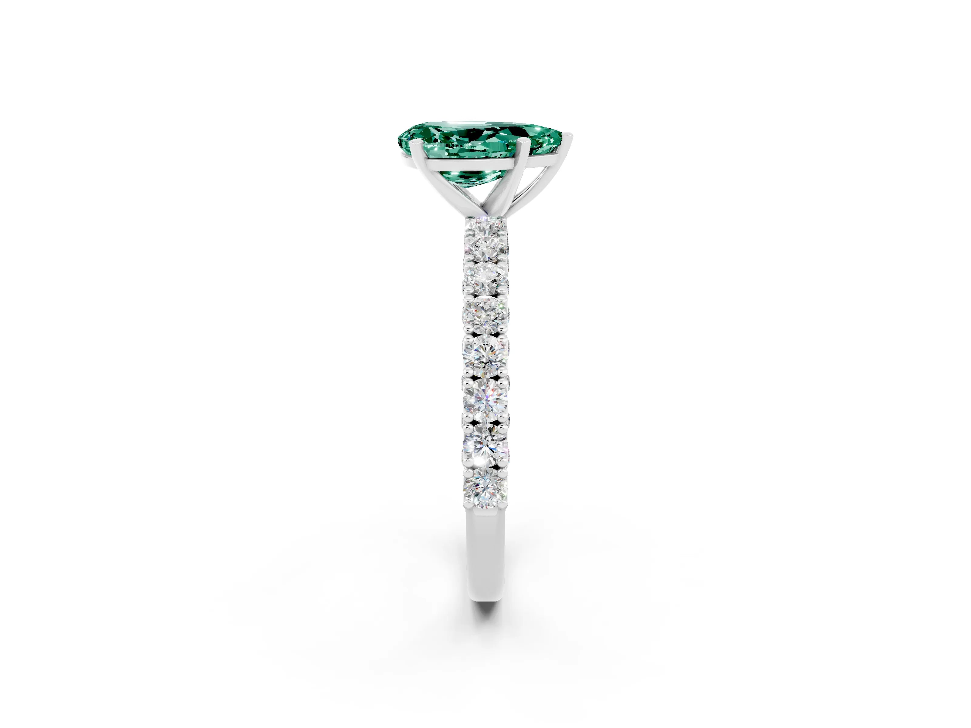 White gold Pear Cut Diamond Pavé Band Solitaire Ring with Prong Setting_2