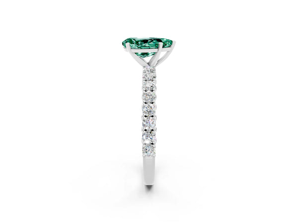 Platinum Pear Cut Diamond Pavé Band Solitaire Ring with Prong Setting