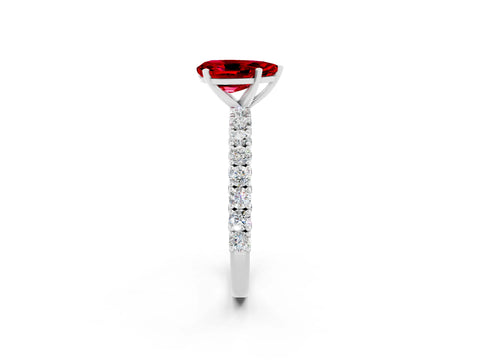White gold Pear Cut Diamond Pavé Band Solitaire Ring with Prong Setting_2