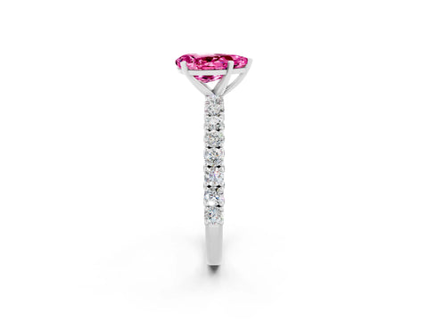 White gold Pear Cut Diamond Pavé Band Solitaire Ring with Prong Setting_2
