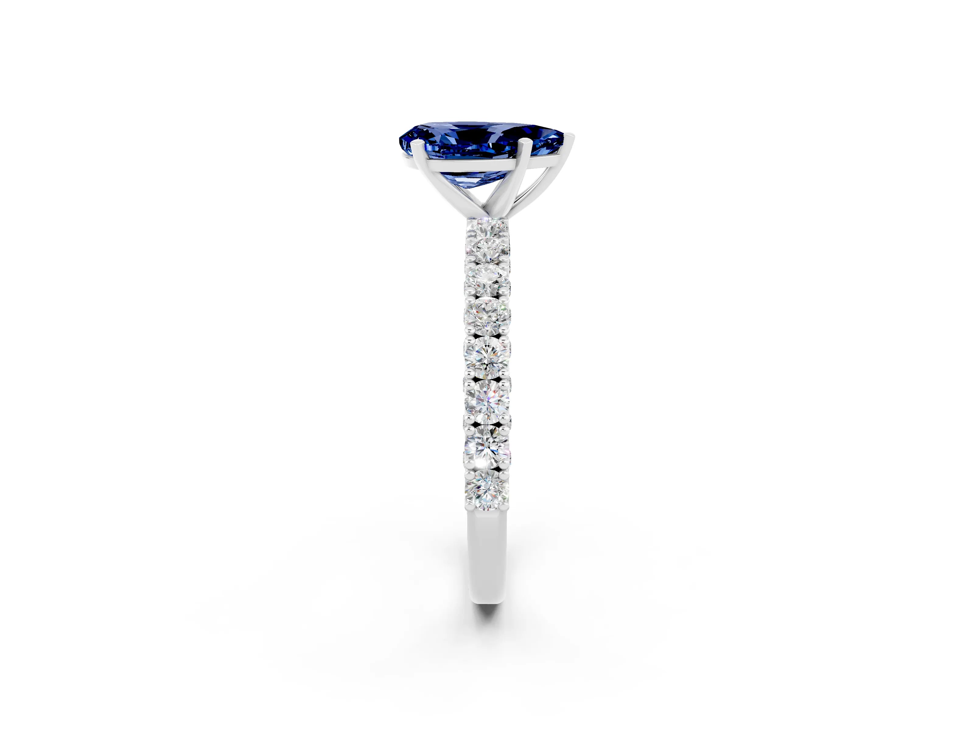White gold Pear Cut Diamond Pavé Band Solitaire Ring with Prong Setting_2
