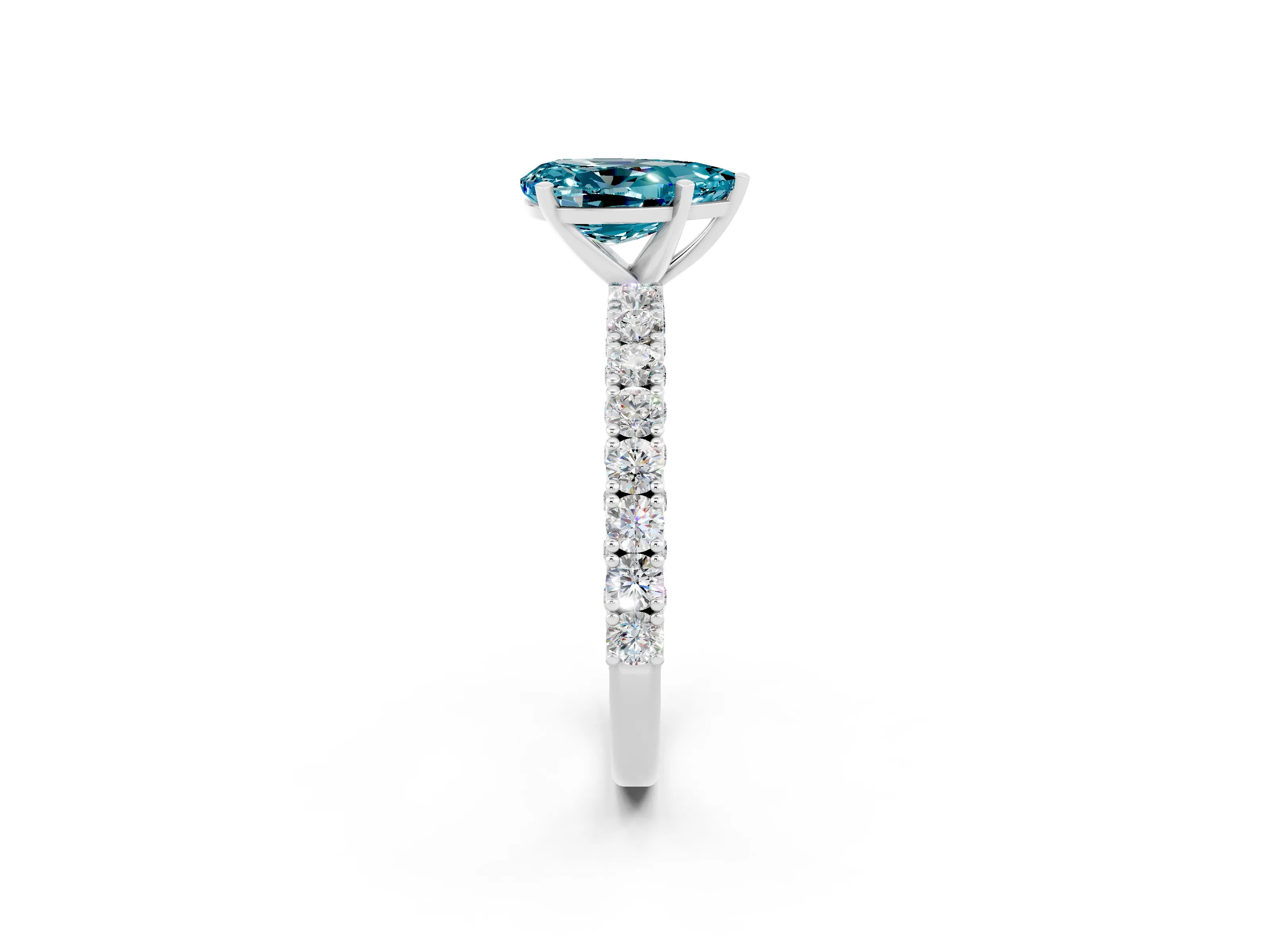 White gold Pear Cut Diamond Pavé Band Solitaire Ring with Prong Setting_2