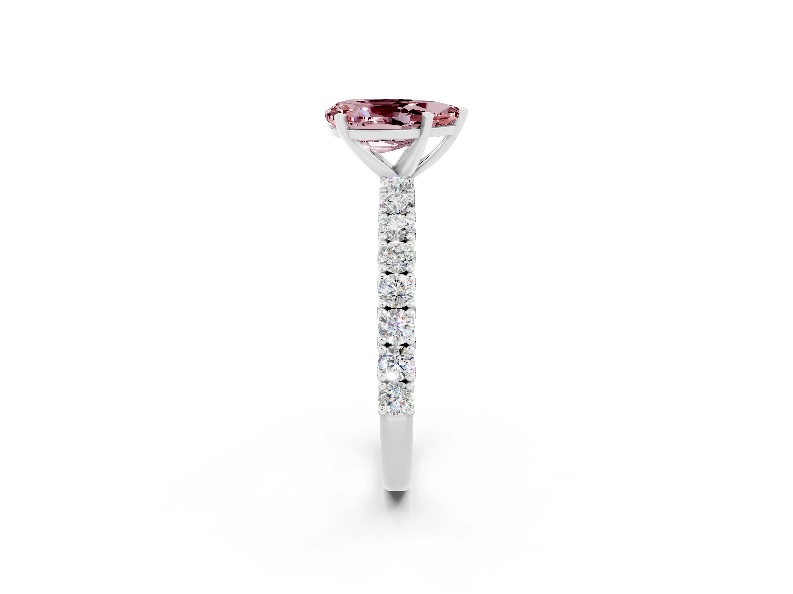 White gold Pear Cut Diamond Pavé Band Solitaire Ring with Prong Setting_2