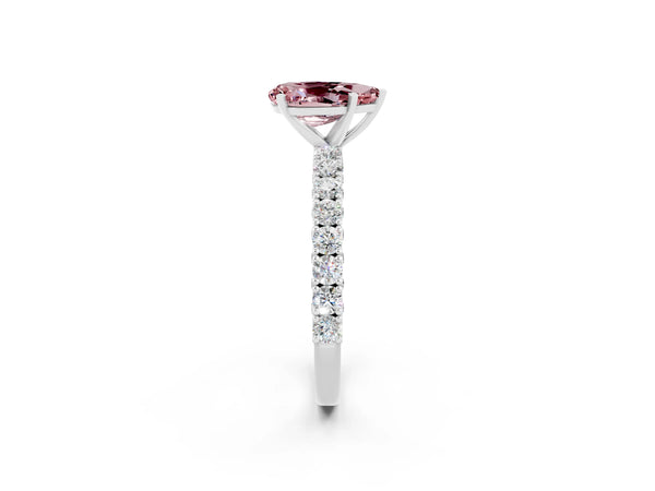 Silver Pear Cut Diamond Pavé Band Solitaire Ring with Prong Setting